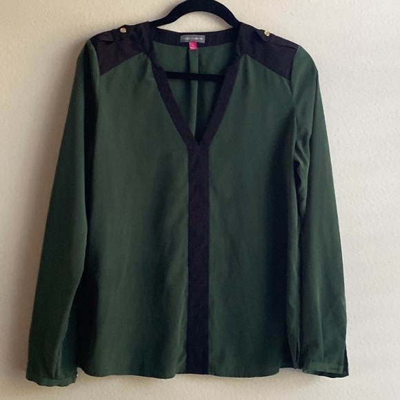 Vince Camuto Long Sleeve Forest Green Sheer Blouse Top size S - Picture 1 of 6